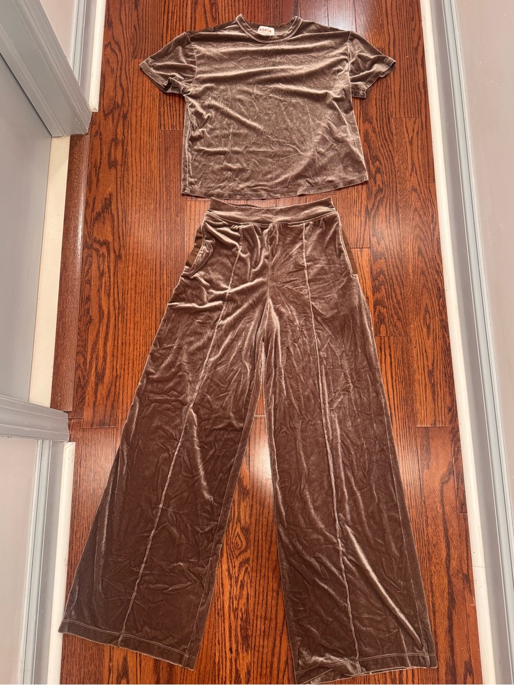 Sofía Vergara Velvet Wide-Leg Lounge Pants - Brown